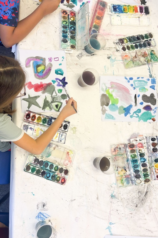 Children painting with watercolors